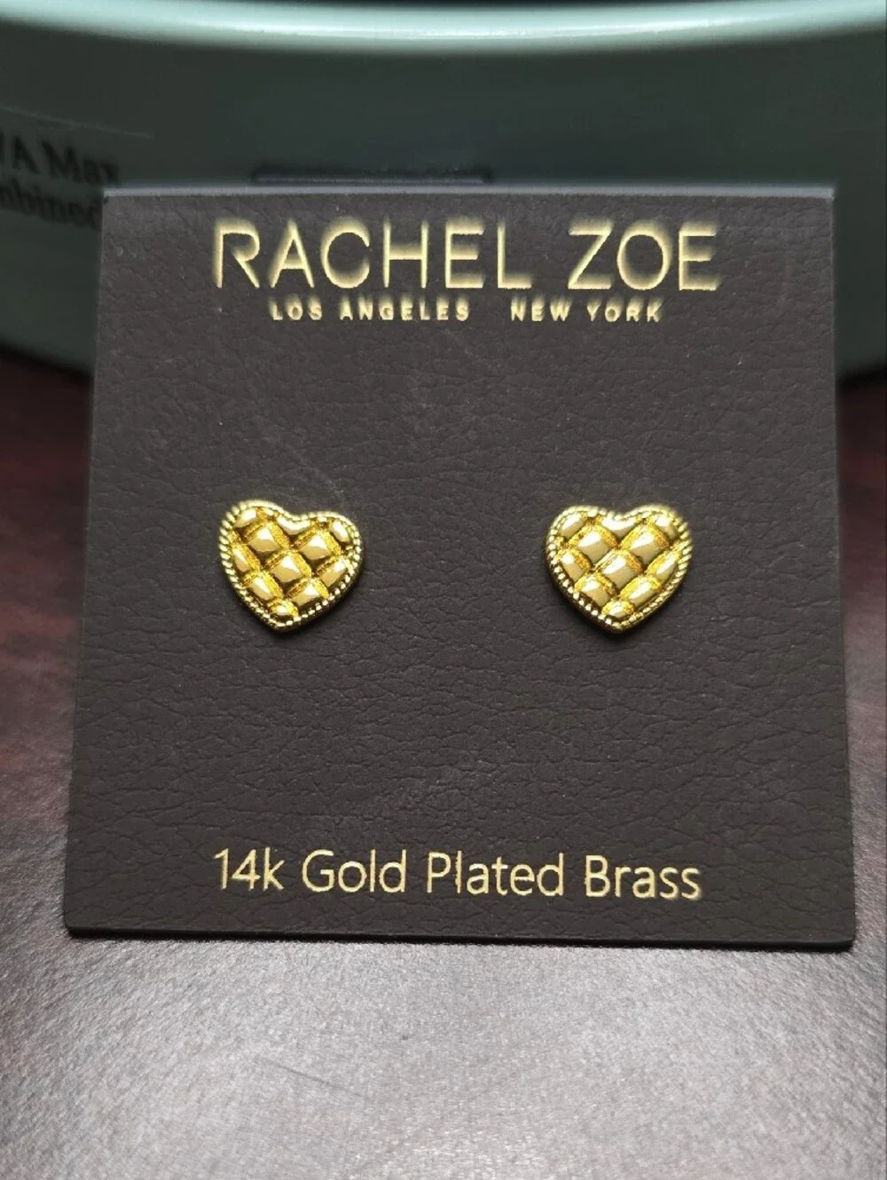 Rachel Zoe Gold Heart Stud Earrings with Woven Texture